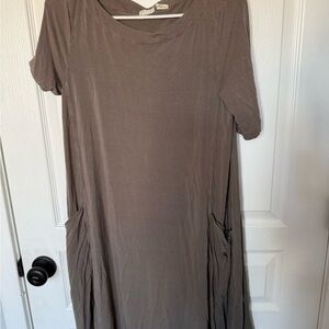 Casual Brown Short Sleeve Dress with pockets